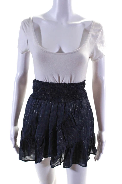 Muche Muchette Womens Smocked Striped Metallic Flare Mini Skirt Blue Size OS