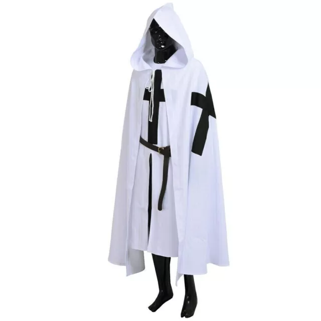 Medieval Teutonic Knight Black Cross Pattern White Tunic & Cloak LARP cosplay