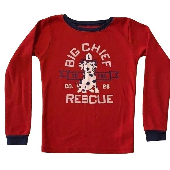 Carters Boys Fire Fighter Puppy Long Sleeve Pajama Shirt Top Red Size 8 EUC