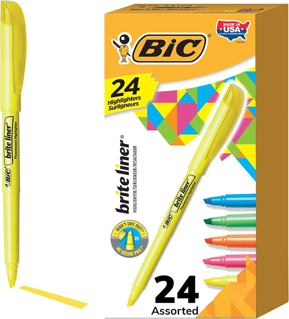 Brite Liner Highlighters, Chisel Tip, 24-Count Pack of Highlighters Assorted Col