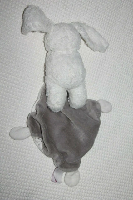 Doudou  Pommette Lapin  Blanc Mouchoir  Bebe Pois Gris Blanc 2