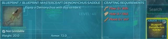 72 DEINONYCHUS SADDLE Blueprint Ark Survival Evolved Xbox PVE BP Deino