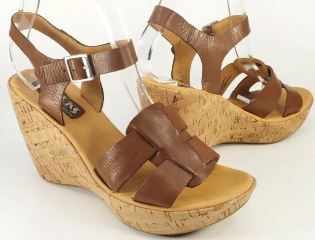 Korks by Korkease Brown Leather Buckle Platform Wedge Sandals Shoe Women's 9M