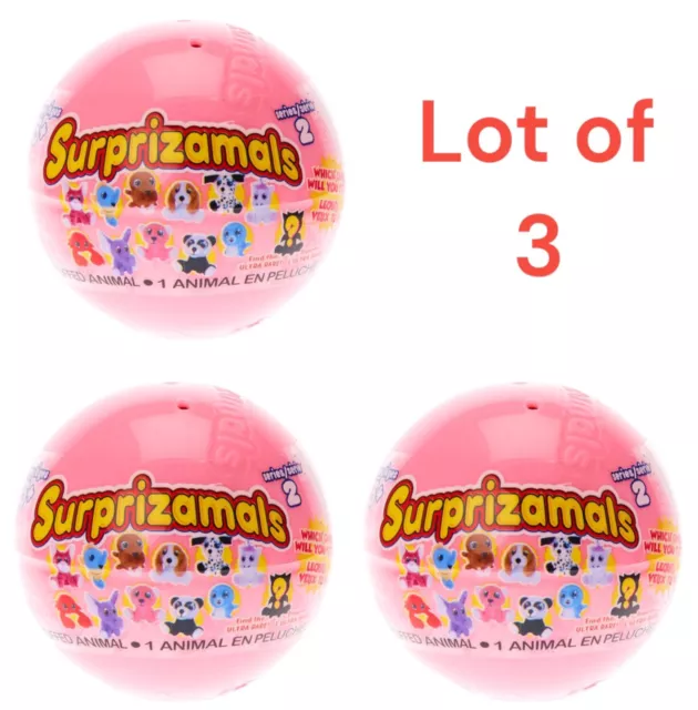 3 x Animagic Surprizamals Surprise Animal Plush Soft Toy Mystery Ball Series 2