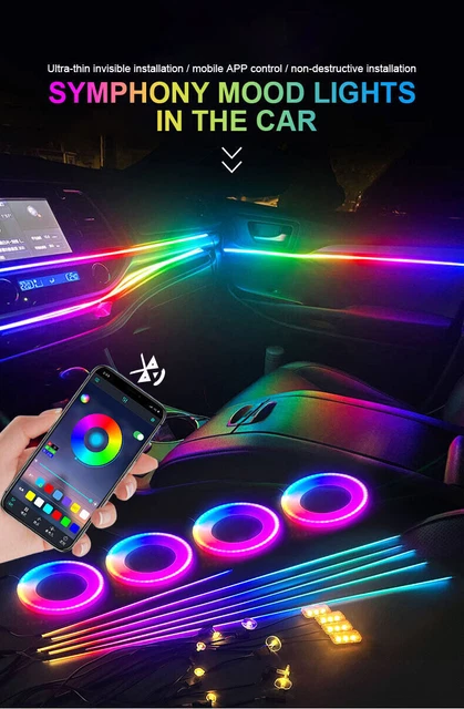 18IN1 RGB CAR Interior Ambient Light Symphony LED Light Music Sync ...