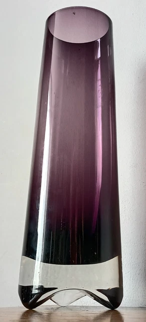 Tall Vintage Mid Century Aseda Amethyst Glass "Skol" Vase - Bo Borgstrom Sweden