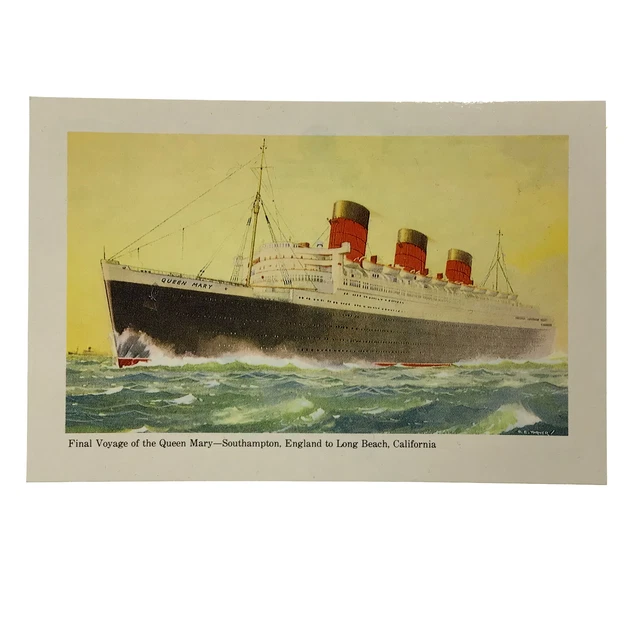 Cunard RMS Queen Mary Long Beach Souvenir Postcard C.E. Turner Painting (New)