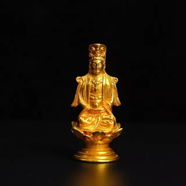 3.4'' Marked Chinese Bronze Gilt Dynasty Palace Kwan-yin Guanyin Statue