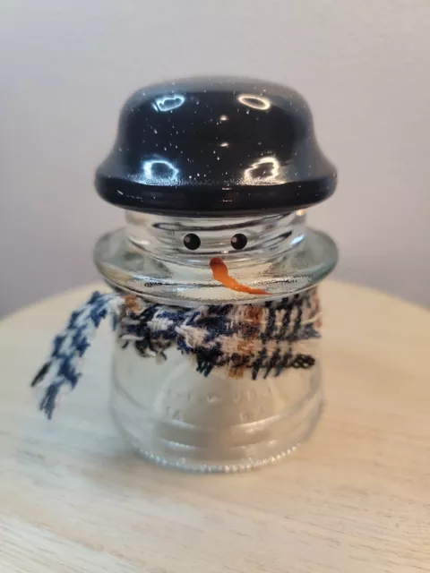 Vintage Hemingray 17 Clear Glass Insulator Cap Snowman Winter Decor Handpainted