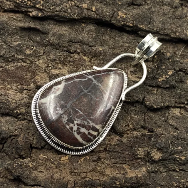 Gift For Women Pendant Natural 925 Sterling Silver Cappuccino Jasper Gemstone