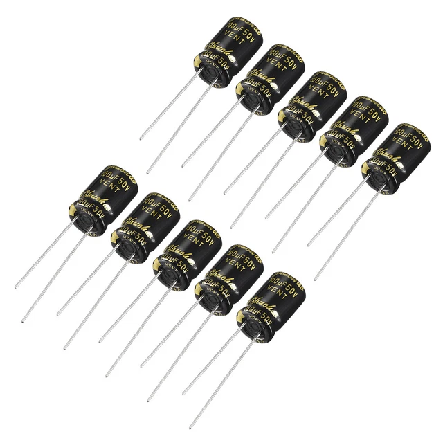 Radial Condensateur électrolytique 100uF 50V 105°C Vie 2000H 8x12mm Noir 10pc