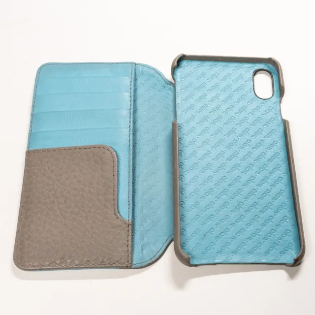 Vaja Cases Argentine Leather Custom Aqua Gray Wallet LP iPhone XS Max VG Folio 3