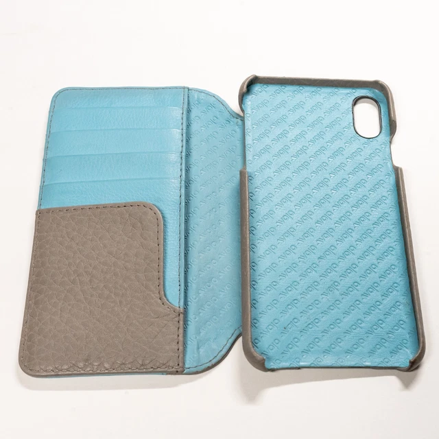 Vaja Cases Argentine Leather Custom Aqua Gray Wallet LP iPhone XS Max VG Folio 3