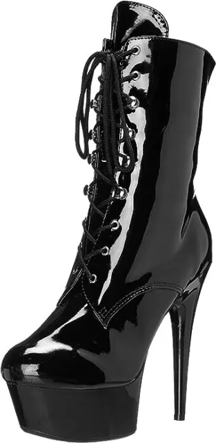 Ellie Shoes 609-Diana Black Patent Fashion Lace Up Platform Stiletto Heel Boots