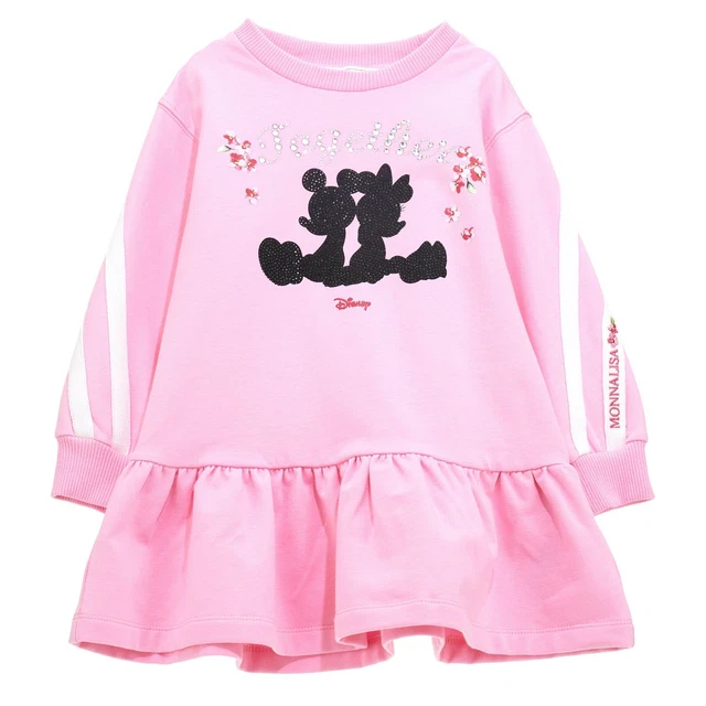MONNALISA Abito felpa cotone rosa bambina Topolino Minnie strass 3 4 6 8 anni