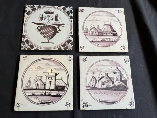 Nice set Dutch Delft Manganese tile, with typical dutch scene 18th/19th century