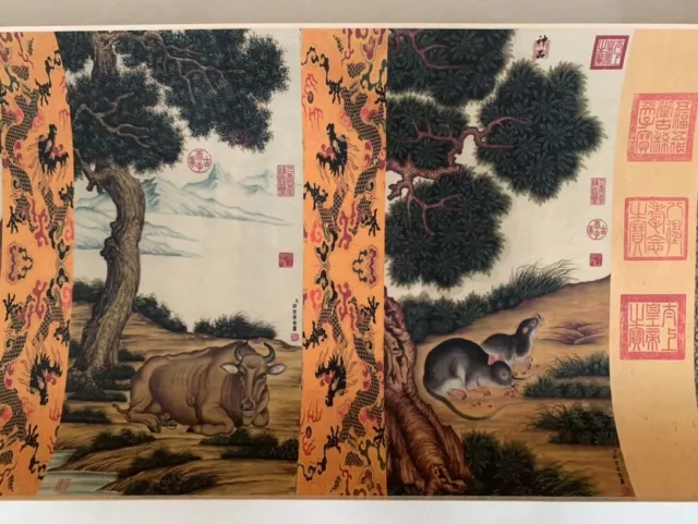 Collectibles china old Decor Scroll Painting the twelve Chinese zodiac signs