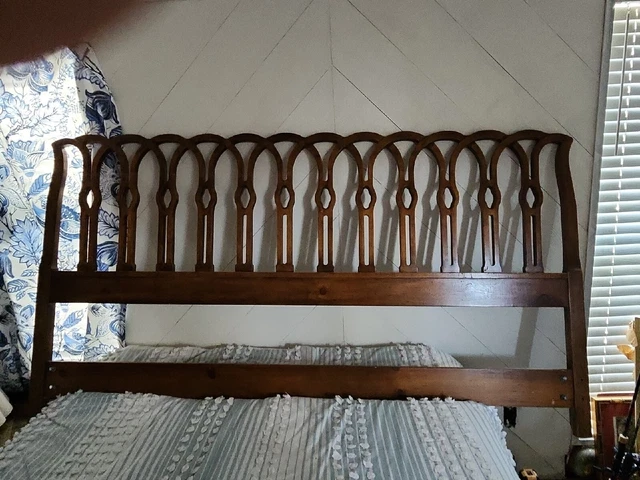 Mid Century Modern Bed Headboard, King Size Bed, Carved Wood ,Hollywood Regency