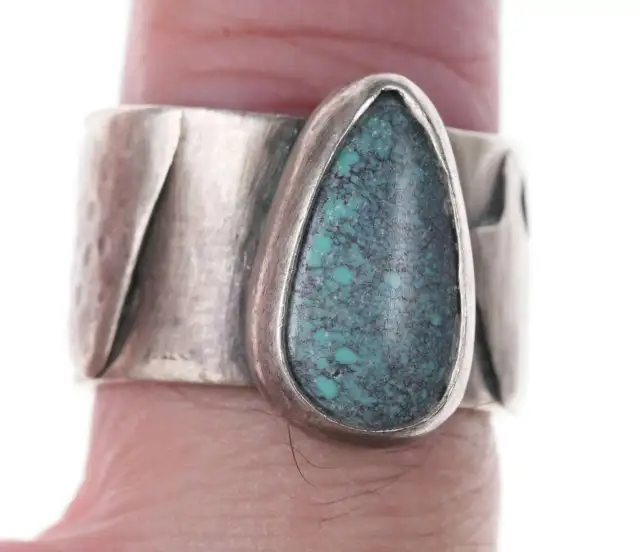 Vintage Southwestern Modernist Give Love Sterling/turquoise hippy ring
