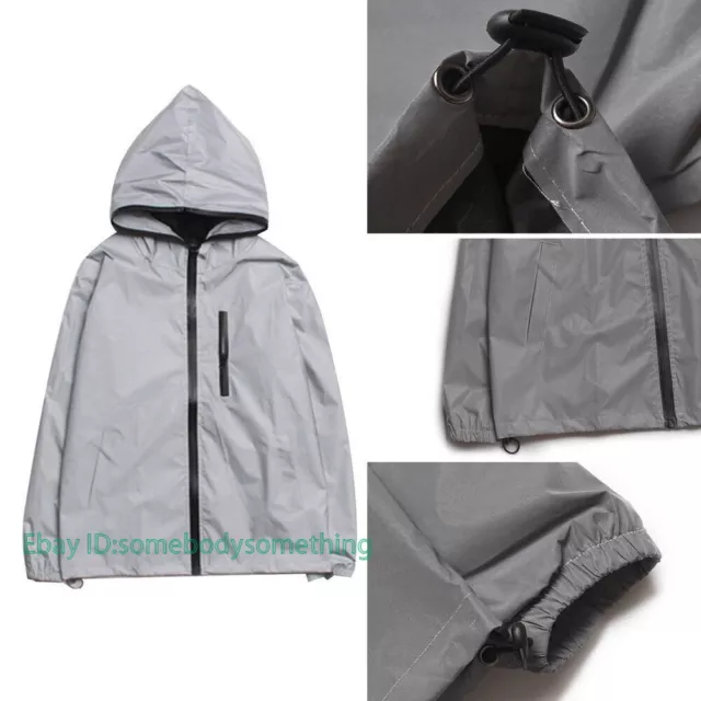 Men's Reflective 3M Waterproof Cycling Motorcycle Night Safe Coat Hoodie Zip
