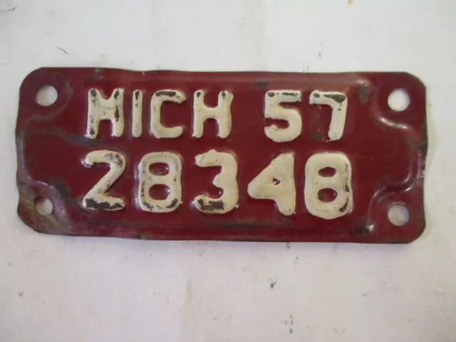 1957 Michigan MOTORCYCLE  License Plate Tag