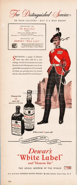 1944 Dewars White Label Scotch The Royal Scots WWII British Army Regiment Ad