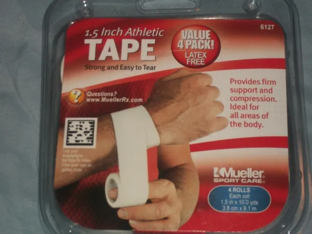 4 Pack Mueller Latex Free 1.5 inch Athletic Tape 10.0 Yards