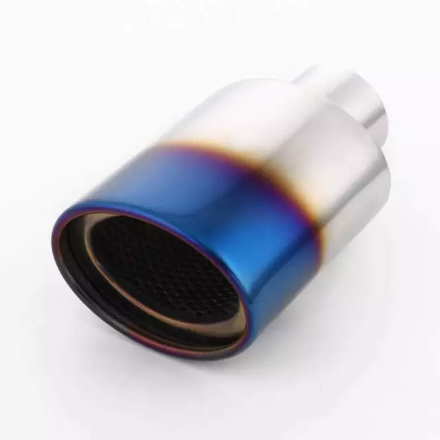 Stainless Steel Burnt Blue Exhaust Tip 2.25"/58MM In Oval Out Resonated 7" Long