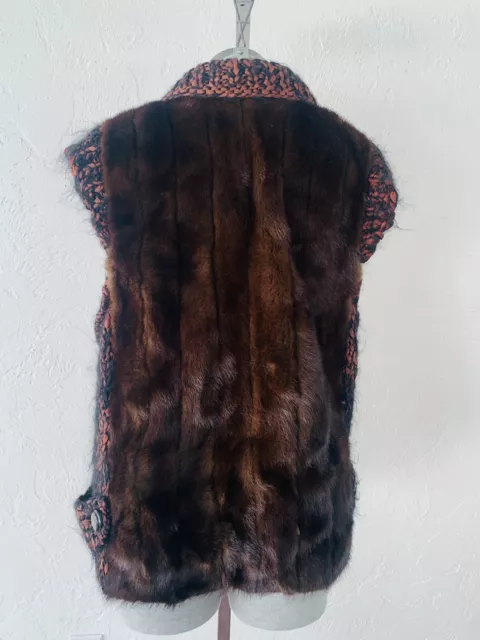 Sz L - Beautiful Dark Brown Mink Fur Vest Coat with Fun Collar…read Description 2