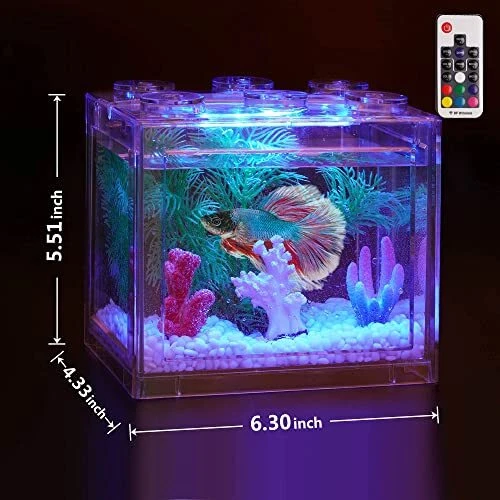 Small Betta Fish Tank, Aquarium Tank Kit with LED Lighting, 0.6 Gallon 3