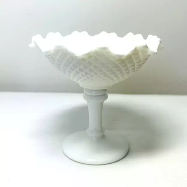 Westmorland WC Diamond Candy Nut Compote Dish Milk Glass White Quilted Pedestal