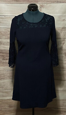 Mlle Gabrielle Women's Dress Size L 3/4 Navy Blue Bell Lace Sleeves NEW LBB76