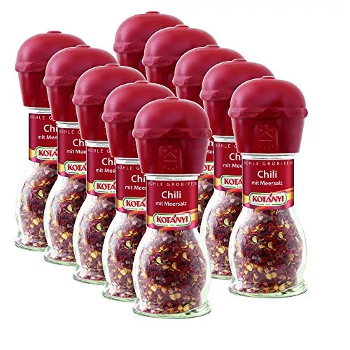 Kotanyi Chili Con Sal de Mar En Molinillo Grueso + Fino/Especias 10er Set De