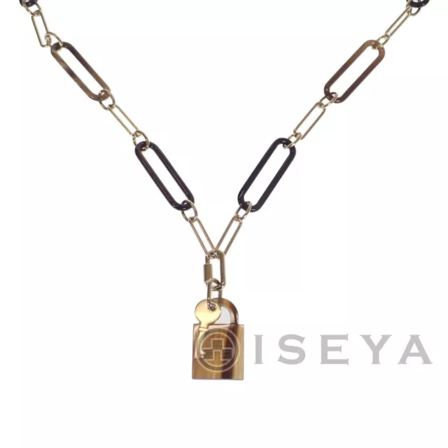 HERMES Amulet Padlock GM Necklace Pendant Buffalo Horn Brown TGIS