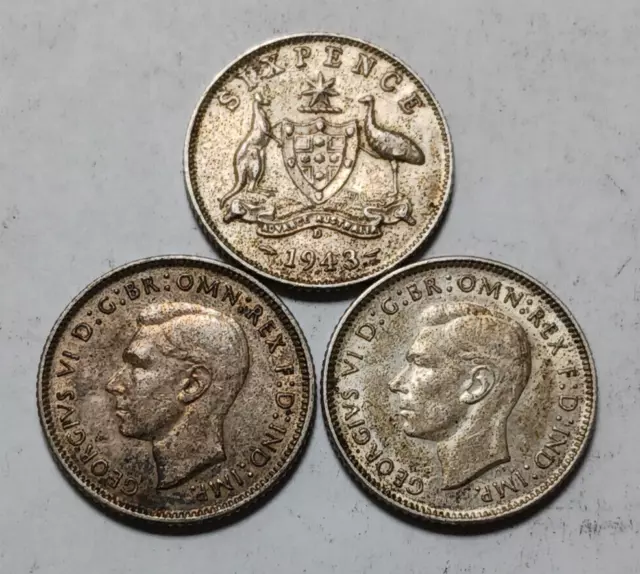1x 1943-D Australia 6 Pence Silver Coin - US Mint Denver - WWII KGVI