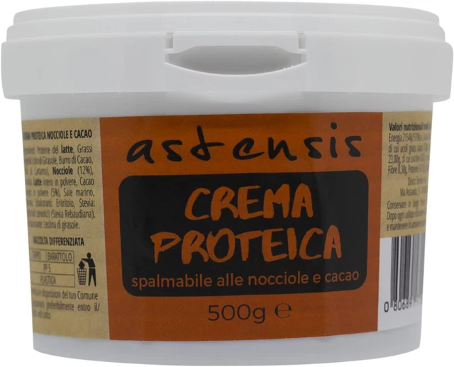 ASTENSIS Crema Proteica Nocciola E Cioccolato, Spalmabile Artigianale 500G - 33,