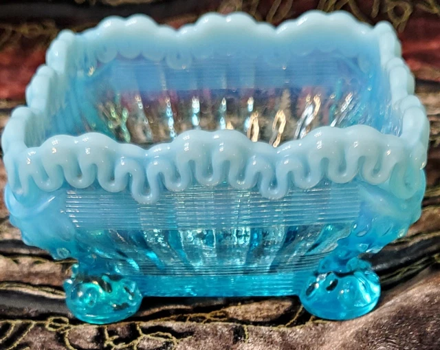 Vintage Northwood Alaska Lion Leg Regal Blue Opalescent Berry Bowl