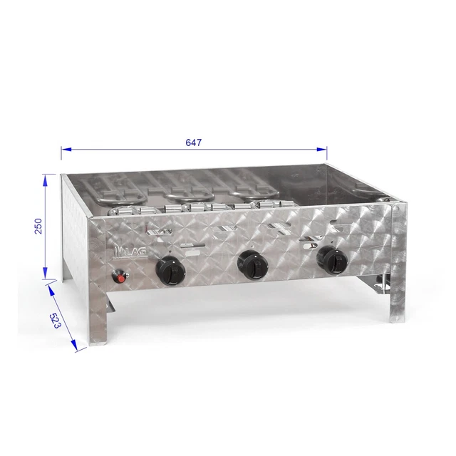 Edelstahl-Brenner Gasgrill Gasbräter stationär 3-flammig 11kW BBQ Neu K3ST 2