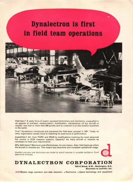 1964 Print Ad Dynalectron Corp Space Technology Missile Range Operation