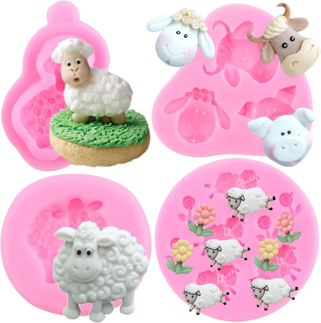 Farm Animal Head Pig Sheep Cattle Fondant Mold Sheep Silicone Mold Goat Flower G