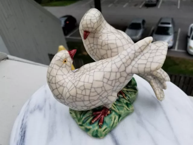 Antique Chinese Crackle Glazed Porcelain Doves Figurine Statue 2