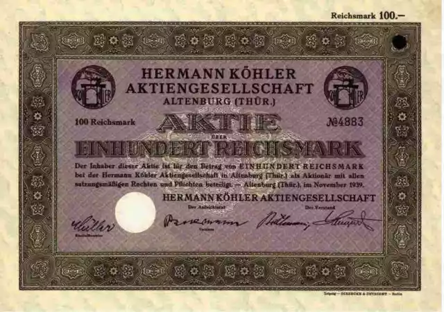 Hermann Köhler AG 1939 Altenburg Pößneck VEB Thüringen ALTIN Nähmaschinen 100 RM