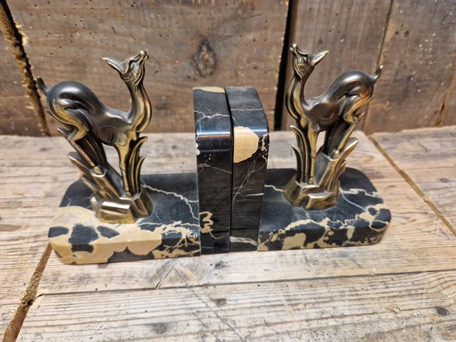 Serre-livres Art Déco Avec Lévriers En Bronze Sur Un Socle