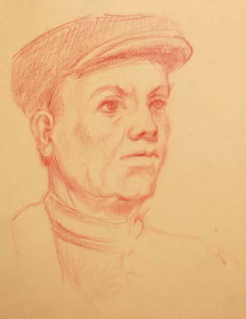 Vintage pencil painting man with hat portrait