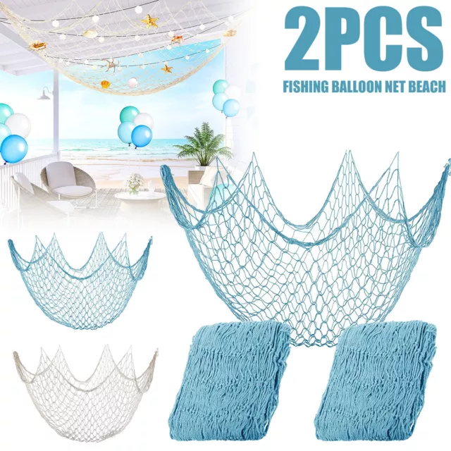 2Pcs Fish Netting Decoration Beige Nautical Cotton Fishing Net for Party Home TY