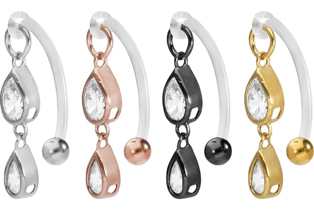 PMFK Intimpiercing Chirurgenstahl Design ZWEI KRISTALLTROPFEN Bauchnabel Schmuck