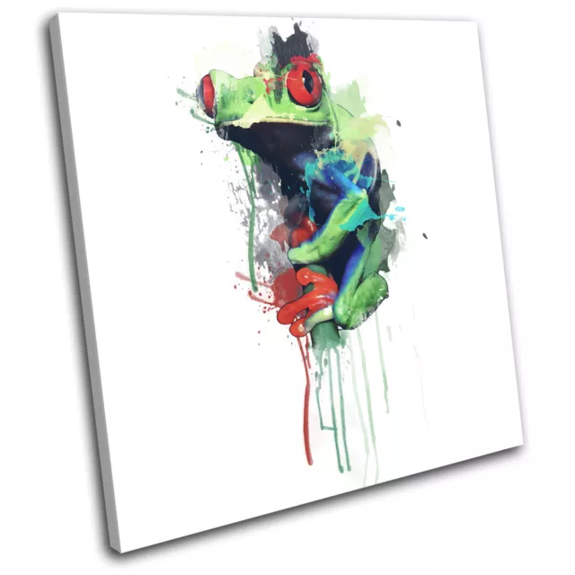 Tree Frog Green Paint Abstract Animals SINGLE CANVAS WALL ART Picture Print