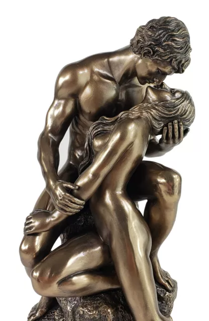 11.5" LOVERS KISSING on Rock Sculpture Nude Male & Female Statue Bronze Finish