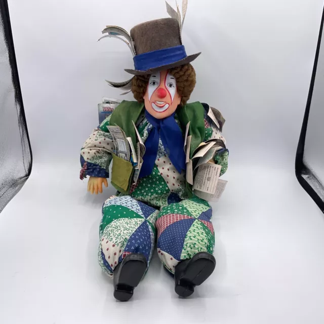 VTG Clown Doll Man Shelf Music Box Handmade Scratched Lottery Tickets Folk Art