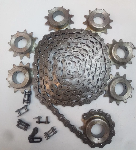 Satz 7x Kettenrad 1/8, 12 Zähne 12 07-330 Kette 1,85m Druckerei 6x Kettenschloß